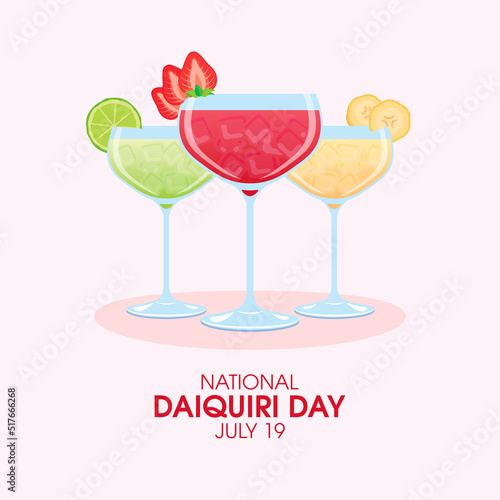 National Daiquiri Day vector. Strawberry, lime and banana drink icon set vector. Set of alcoholic daiquiri cocktails vector. July 19. Important day photo