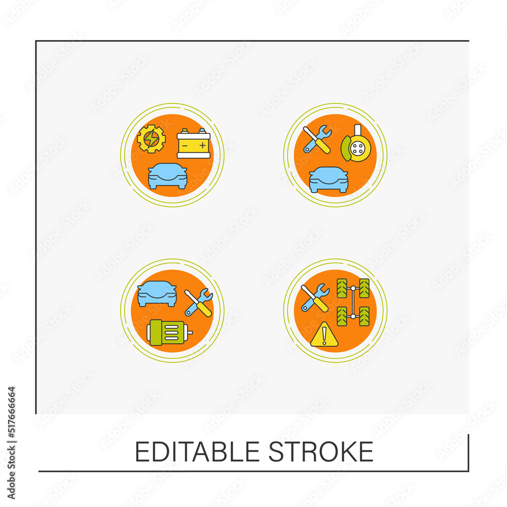 Car service concept icons set. Fixed broken things inside the car, Repair garage. Transport.Vector isolated conception metaphor illustrations.Editable stroke Car service concept icons set. Fixed broken things inside the car, Repair garage. Transport.Vector isolated conception metaphor illustrations.Editable stroke