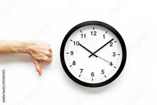 Time or deadline concept. Office wall clock with hands
