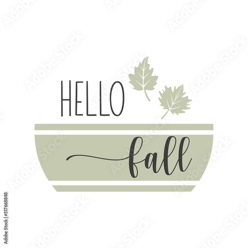 Hello fall inspirational farmhouse door hanger. Vector Thanksgiving quotes. Round fall sign. Autumn pumpkin quote. Round Design on white background.