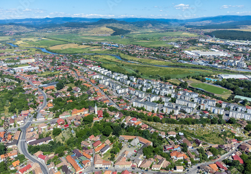 aerial landscape of Reghin city - Romania seen from above