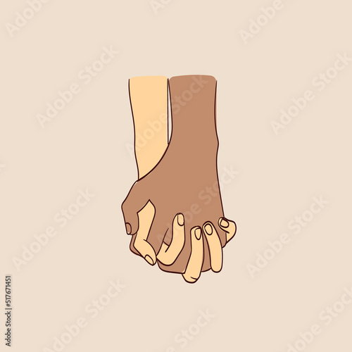 Illustration of two interracial love couple holding hands.