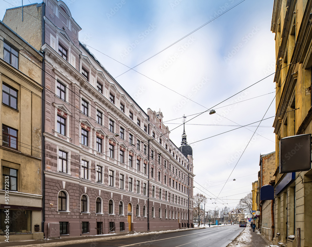 Winter cityscape of Riga. Exterior of modern residential buildings