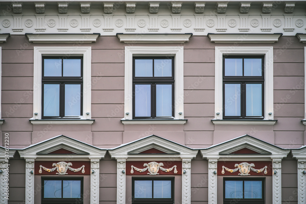 Obraz premium Winter cityscape of Riga. Exterior of modern residential building.