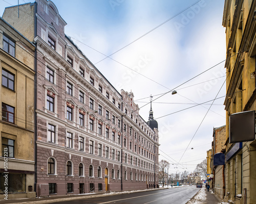 Winter cityscape of Riga. Exterior of modern residential buildings