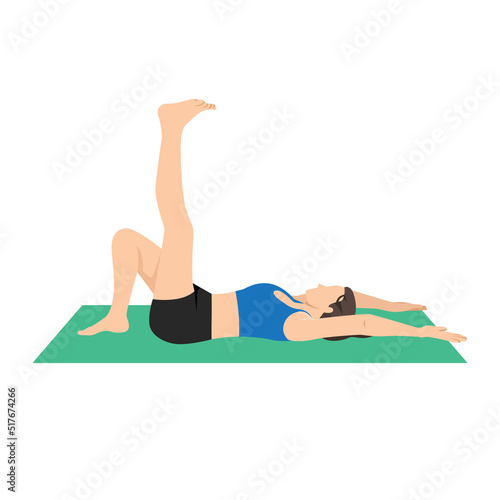Woman doing hamstring stretch 3 or Étirement ischios exercise. Flat vector illustration isolated on white background