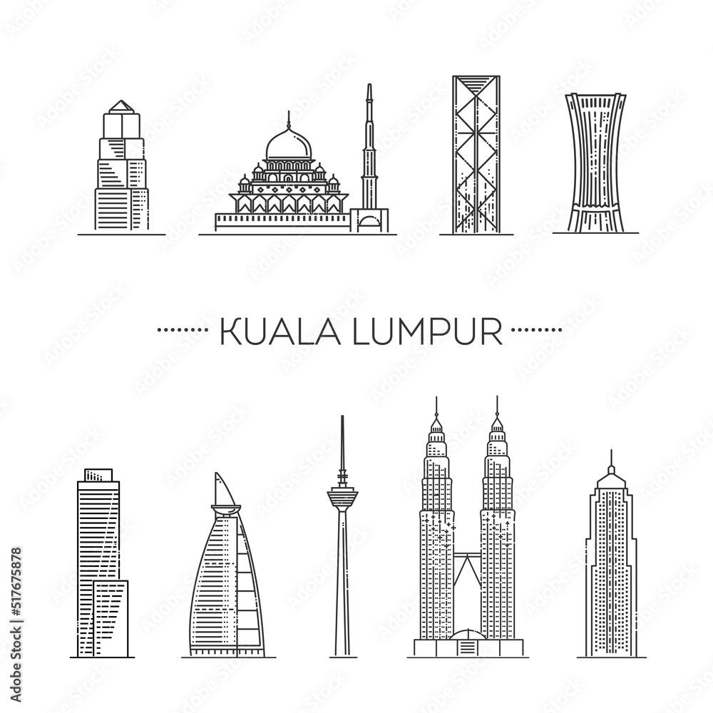 Fototapeta premium Kuala Lumpur skyline. Vector flat illustration