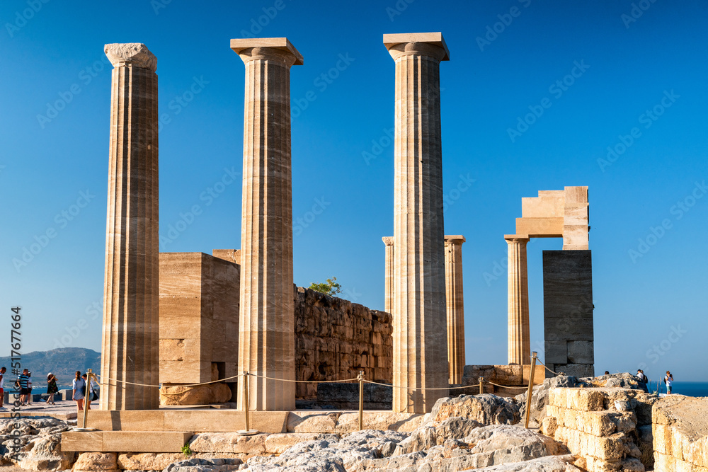 Doric temple of Athena Lindia in Lindos acropolis in Rhodes island in Greece