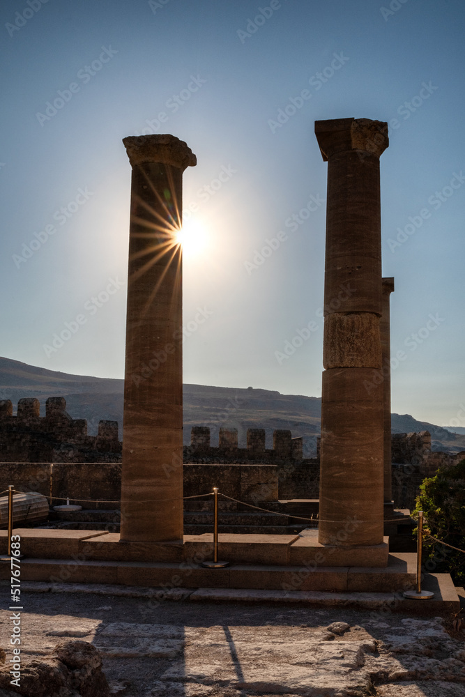 Fototapeta premium Doric columns in Lindos acropolius in Rhodes island in Greece