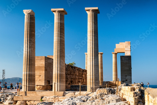 Doric temple of Athena Lindia in Lindos acropolis in Rhodes island in Greece photo