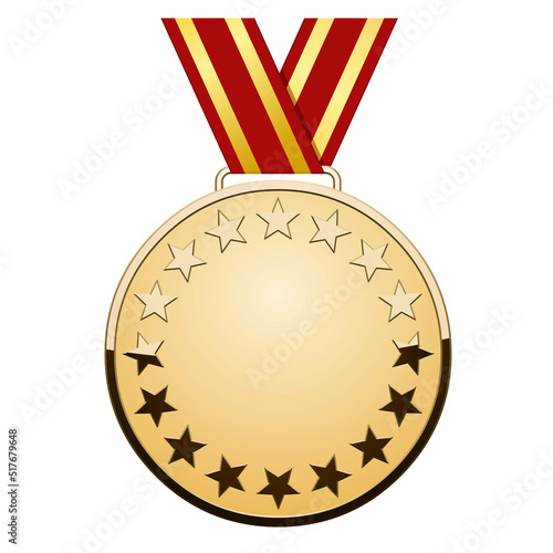 Golden star medal with ribbon on white background