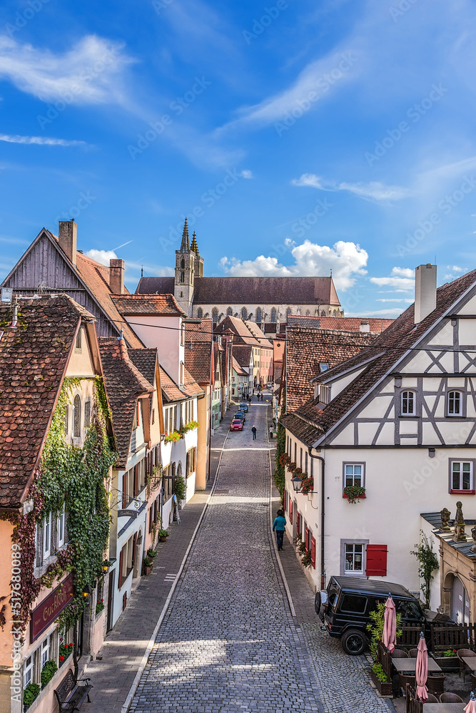 Rothenburg ob der Tauber, Germany. View of the beautiful old Klingengasse street