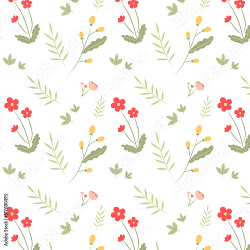 Beautiful vector floral summer seamless pattern with hand drawn field wild flowers. Stock illustration. © leafyori