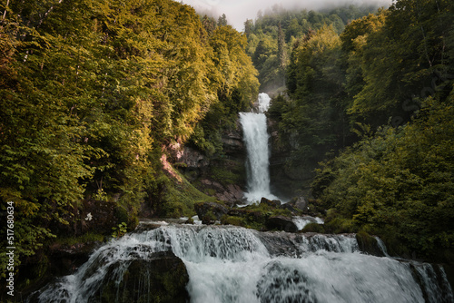 Giessbach Falls, east of Lake Brienz in the Bernese Oberland in Switzerland.