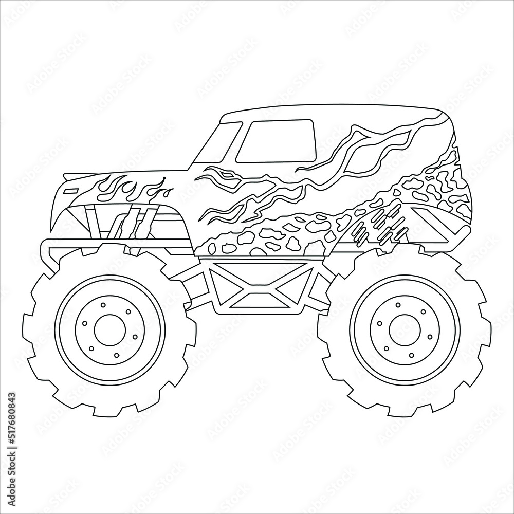 Cartoon Funny Car Vector Monster Truck Coloring Page Modern Car 