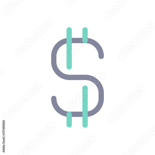 Dollar sign flat color ui icon. Currency and money. Finance and banking. Richness and wealth. Simple filled element for mobile app. Colorful solid pictogram. Vector isolated RGB illustration