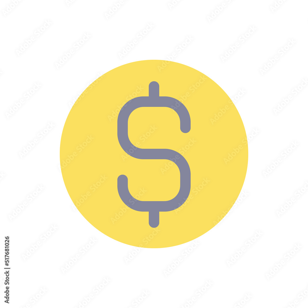 Dollar coin flat color ui icon. Currency and money. Golden cent. Finance and banking. Simple filled element for mobile app. Colorful solid pictogram. Vector isolated RGB illustration Dollar coin flat color ui icon. Currency and money. Golden cent. Finance and banking. Simple filled element for mobile app. Colorful solid pictogram. Vector isolated RGB illustration