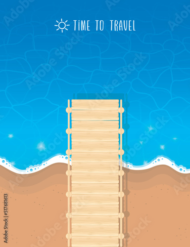 wooden bridge in turquoise water summer background