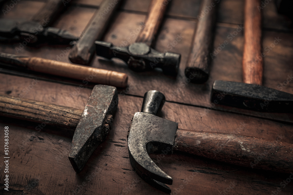 old rusty mallets equipment for carpentry, shoemaking, bodywork old rusty mallets equipment for carpentry, shoemaking, bodywork