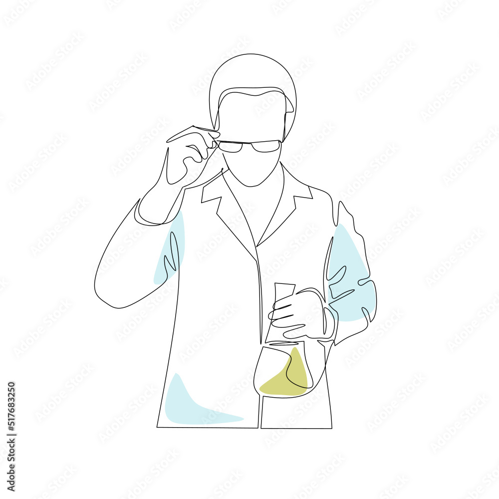 Vector illustration of a scientist with a flask drawn in line art style Vector illustration of a scientist with a flask drawn in line art style