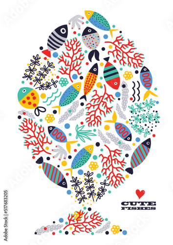 Big fish. Cute fish poster. Motif with fish. Love!