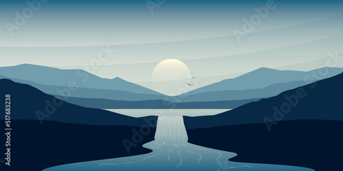 beautiful waterfall landscape river and mountain view at sunset