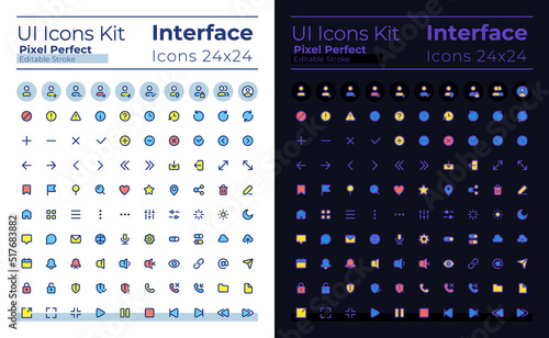 Minimalistic and simple looking pixel perfect RGB color ui icons set for dark, light mode. GUI, UX design for mobile app. Vector isolated pictograms. Editable stroke. Montserrat Bold, Light fonts used