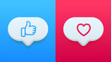 Like sign. Thumb up and heart icon. Love icon. Ready like and love button for website and mobile app, social media.
