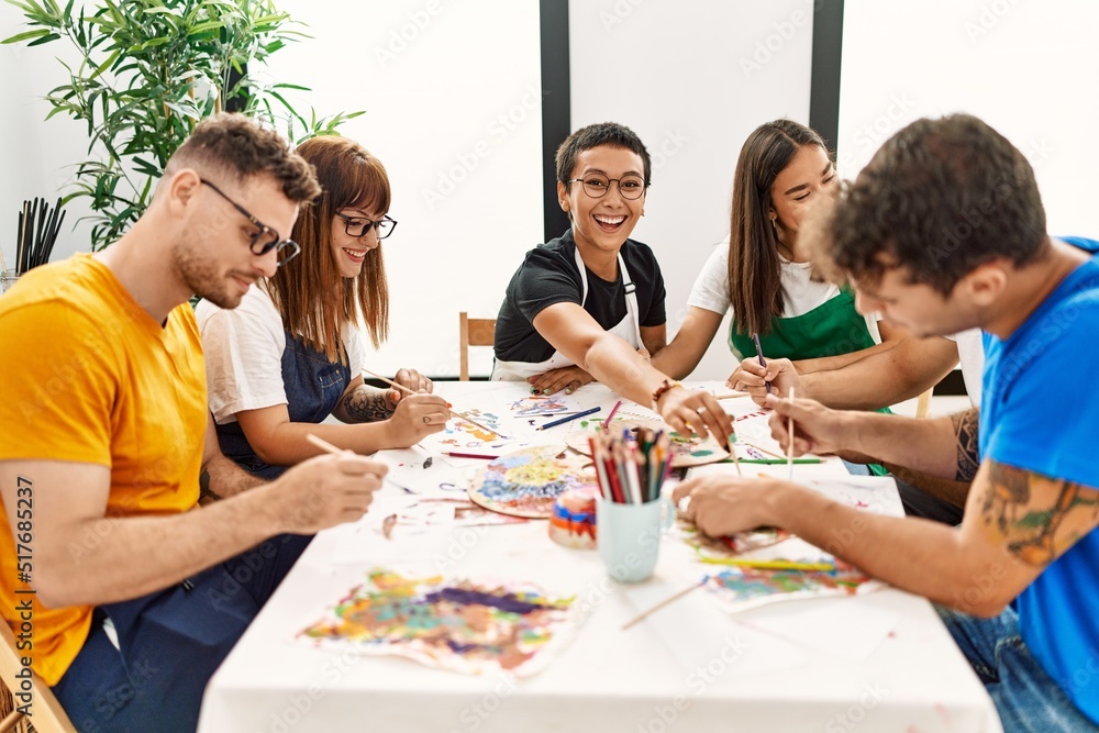 Fototapeta premium Group of people drawing at art studio.