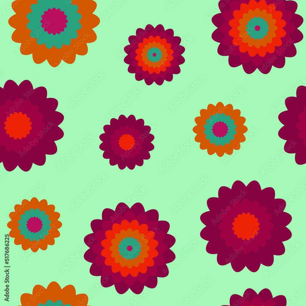 Geometric Dahlia 70s style. Retro color palette Geometric Dahlia 70s style. Retro color palette