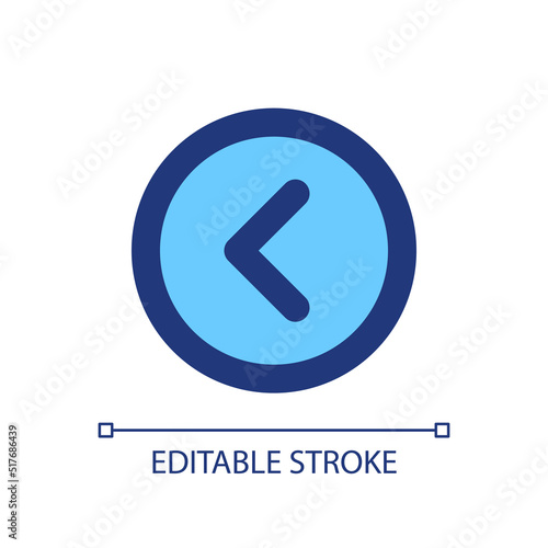 Arrow left button pixel perfect RGB color ui icon. Move back. Previous track. Simple filled line element. GUI, UX design for mobile app. Vector isolated pictogram. Editable stroke. Arial font used