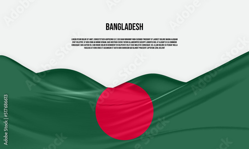 Bangladesh flag design. Waving Bangladeshi flag made of satin or silk fabric. Vector Illustration.