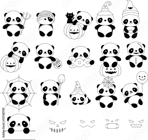 Fototapeta Naklejka Na Ścianę i Meble -  Cute Panda With Halloween Set
Costume, Cartoon animal character.vector illustration