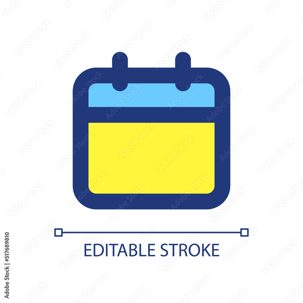 Calendar pixel perfect RGB color ui icon. Reminder application. Scheduling. Simple filled line element. GUI, UX design for mobile app. Vector isolated pictogram. Editable stroke. Arial font used