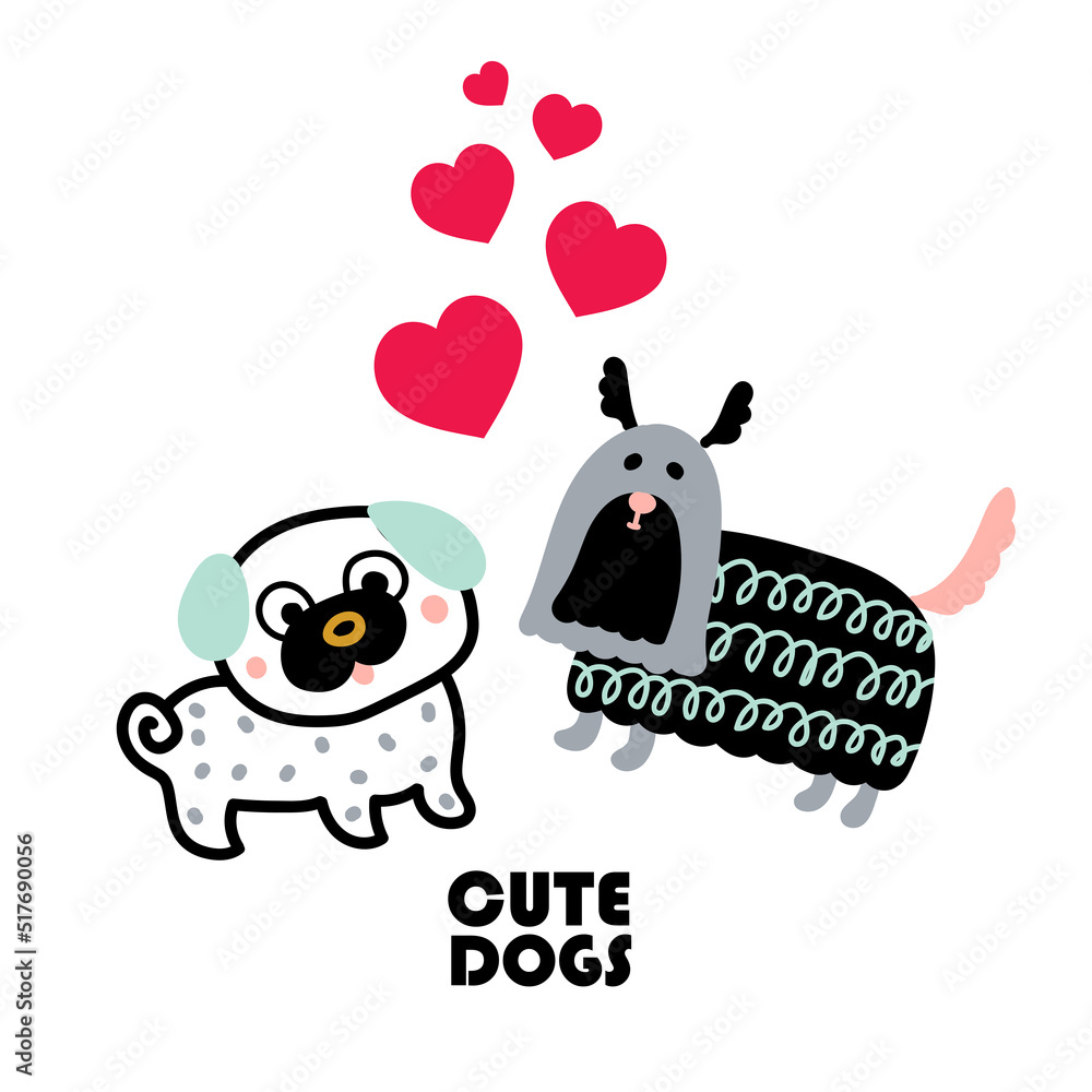 Fototapeta premium Cute vector postcard with decorative dogs.