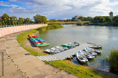 Landscape with  boats  at the Khorol River in Myrhorod, Ukraine photo
