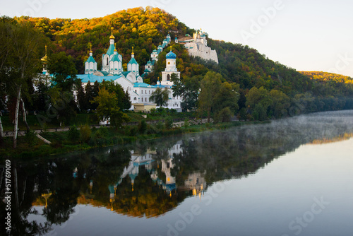 Holy Mountains Lavra of the Holy Dormition. Svyatohirsk Lavra and Seversky Donets River. Svyatohirs'k in Ukraine photo