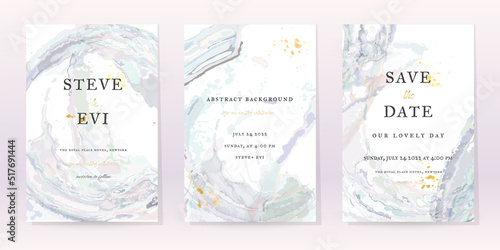 Marble Watercolor Set Art Design. Gold Invitation