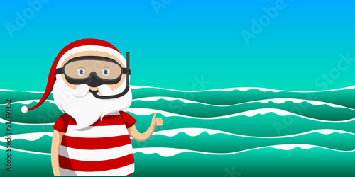 Santa Claus in snorkeling mask. Vector illustration.