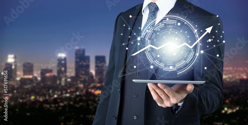 Cuadro en lienzo Targeting the business concept, Businessman touching business target on virtual screen, Planning for success, Set goals for better results
