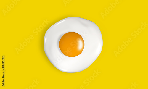 Fried egg on yellow background, 3d Rendering Image.