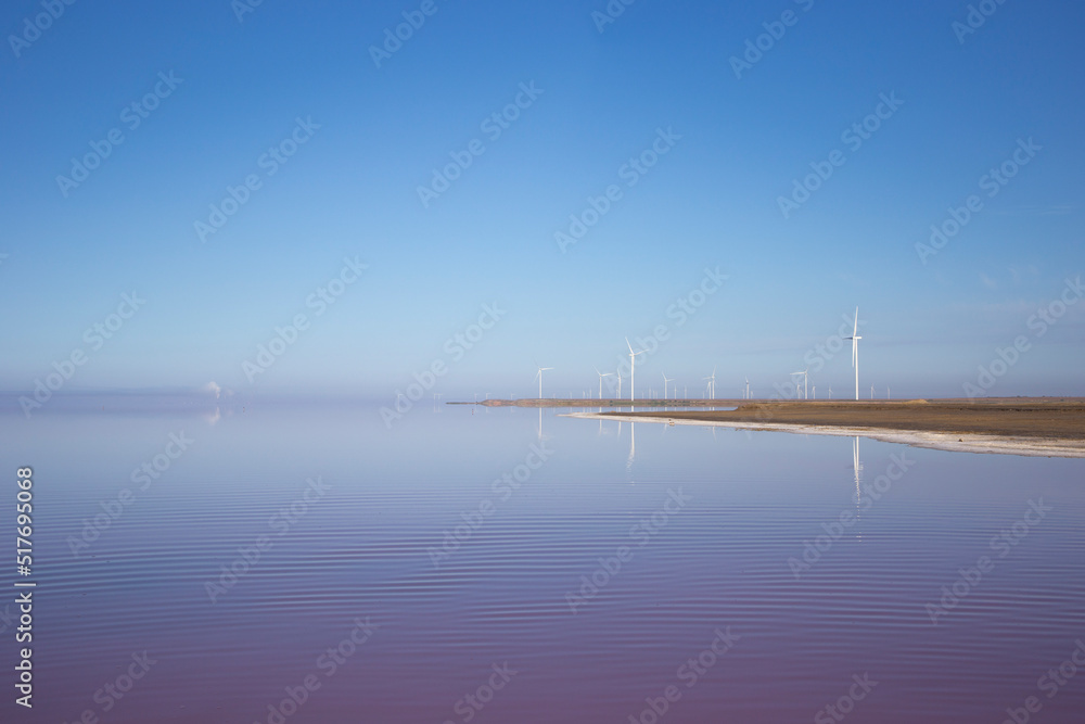 Pink lake at dawn, Kherson region