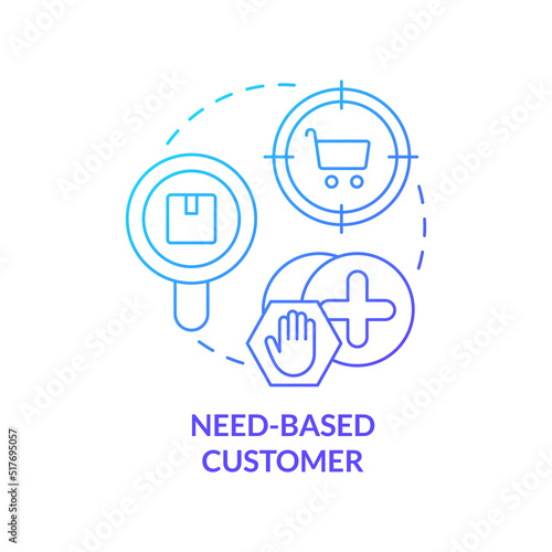Need based customer blue gradient concept icon. Purchase for occasion. Type of business clients abstract idea thin line illustration. Isolated outline drawing. Myriad Pro-Bold font used