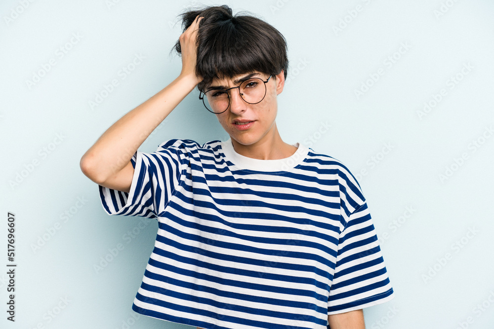 Young caucasian woman with a short hair cut isolated tired and very sleepy keeping hand on head. Young caucasian woman with a short hair cut isolated tired and very sleepy keeping hand on head.