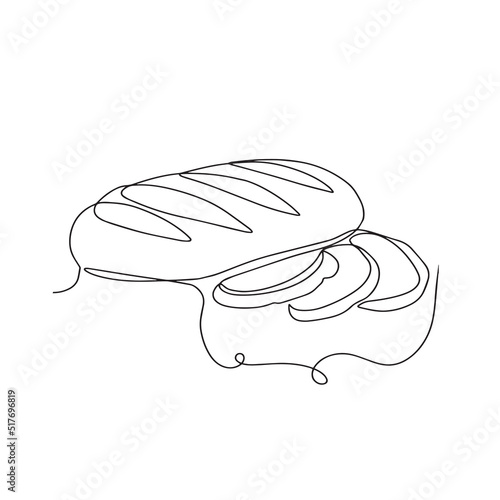 One continuous line drawing of long loaf bread. Simple black line sketch of French baguette, bakery and cafe concept good for logo. Vector illustration