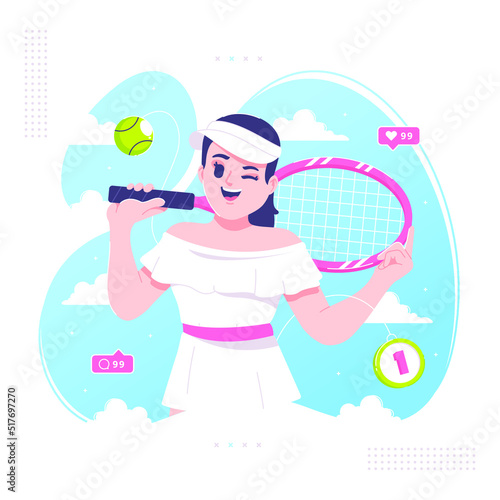 female tennis athlete character illustration design