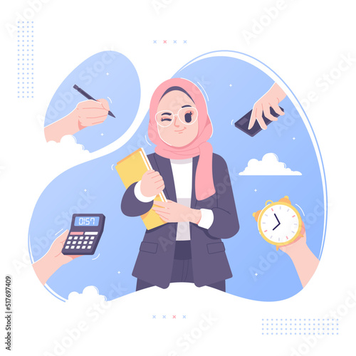secretary character multitasking concept illustration design