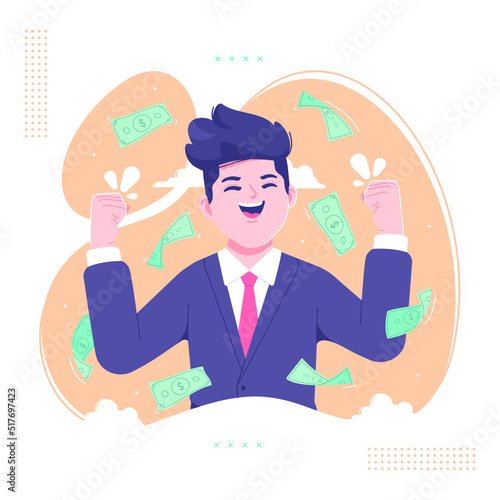 success and rich businessman character illustration