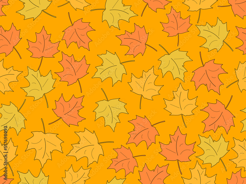 Maple leaves seamless pattern. Yellow and orange autumn leaves. Design for wrapping paper, fabric printing and promotional items. Vector illustration