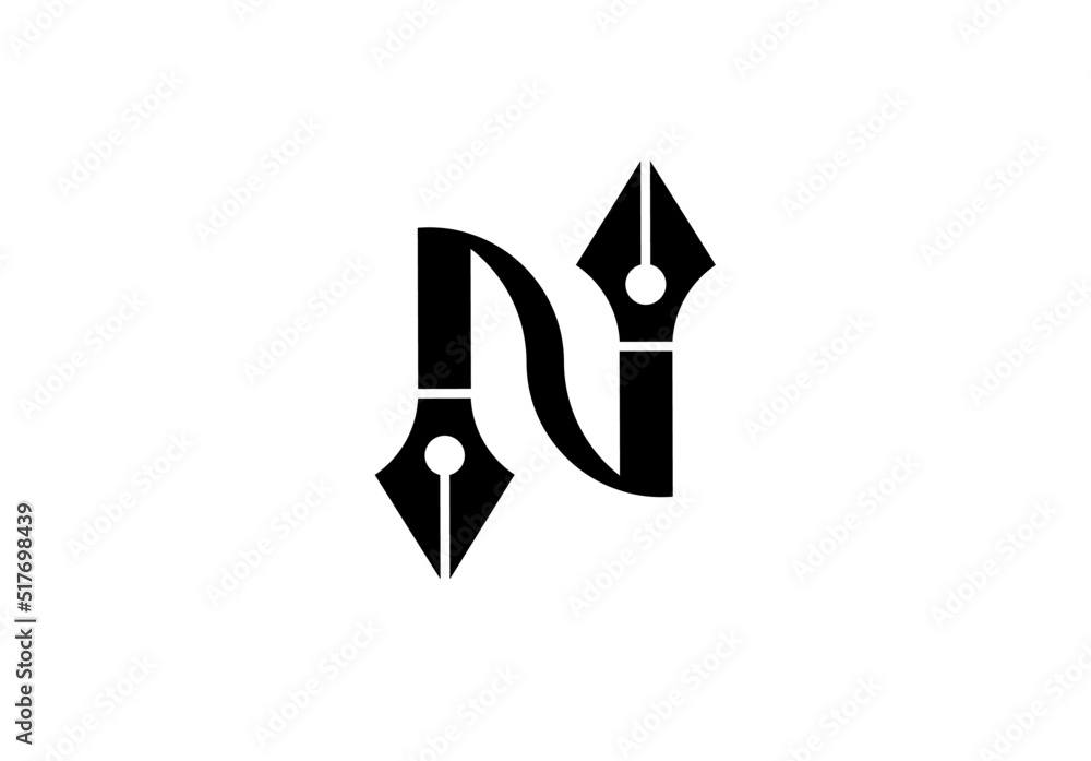 Initial letter n with two pen Initial letter n with two pen